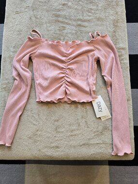 NWT DAZY Pink Rib-Knit Off-The-Shoulder Ruched Top - Size S